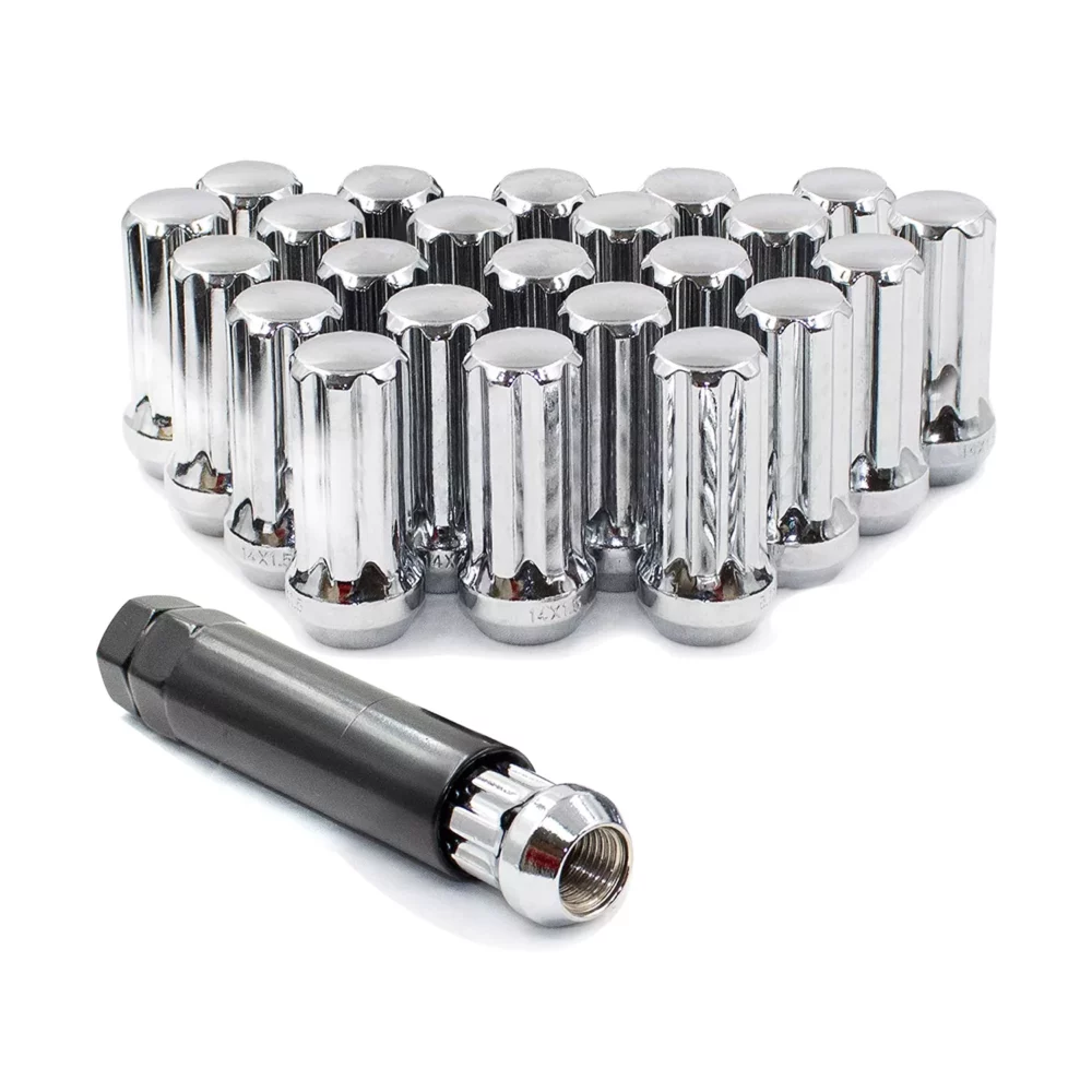 M14X1.5 Bulge Truck Spline Chrome Acorn Lug Nuts Kit 24pcs - 6 lug